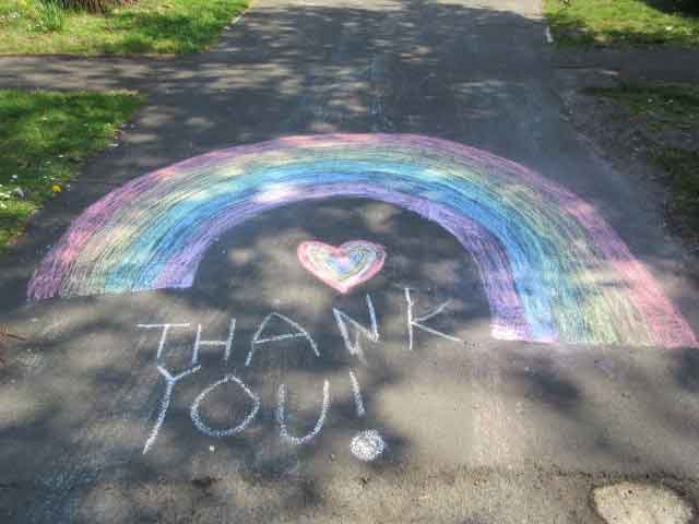 rainbow chalked on drive